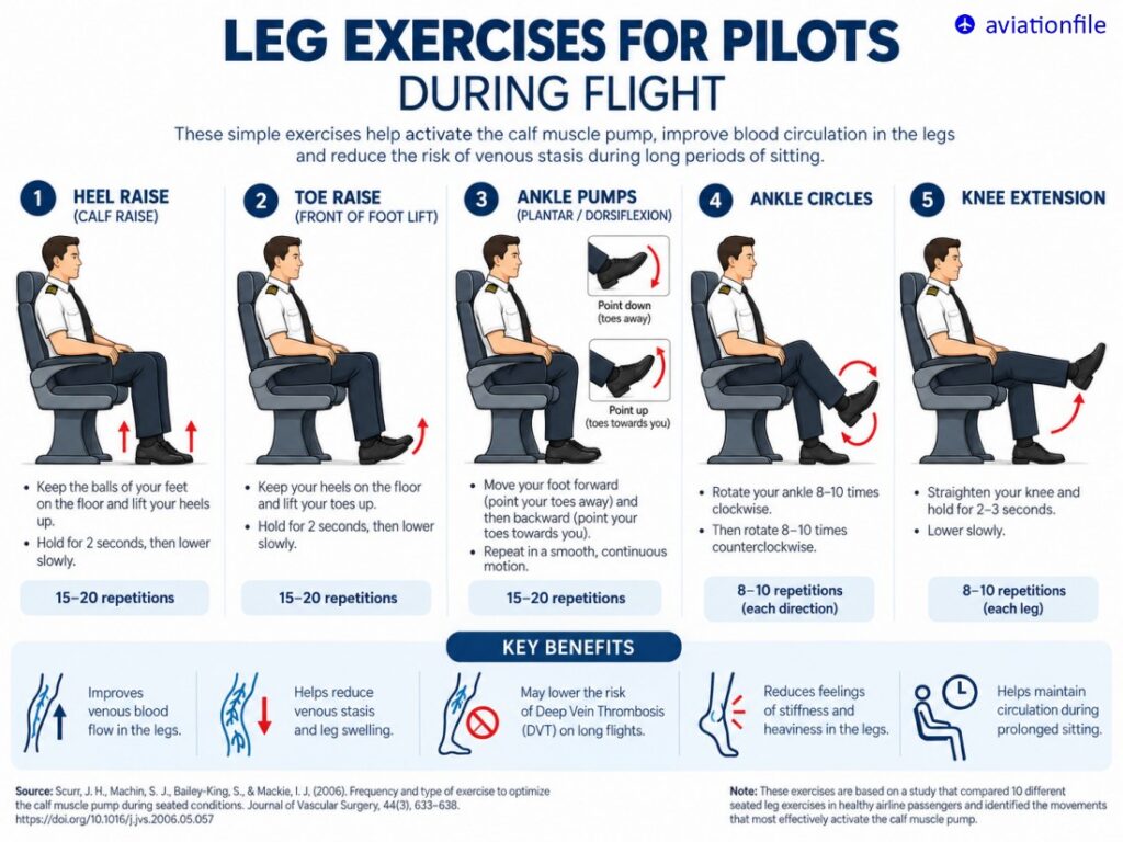 Leg exercises for pilots during flight