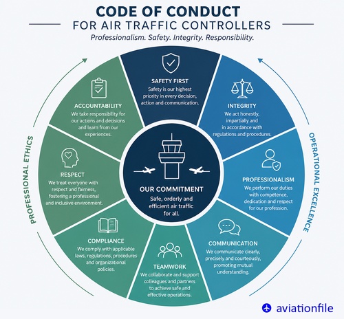 The principles presented in this diagram were developed by examining the professional and ethical approaches adopted by International Civil Aviation Organization, EUROCONTROL, Civil Air Navigation Services Organisation, International Federation of Air Traffic Controllers' Associations, national civil aviation authorities, and Air Navigation Service Providers (ANSPs).