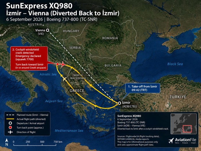 Aunexpress XQ980 divert 6 September 2026